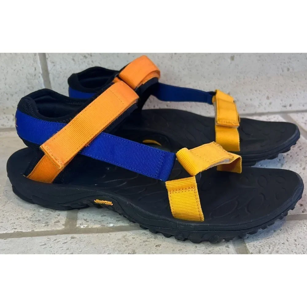Merrell Men’s Kahuna Blue Orange Strappy Sandals Hook Loop Vibram Men Sz 11